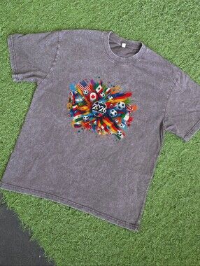 2026 World Cup Graphic Tee - Multicolor on Washed Gray